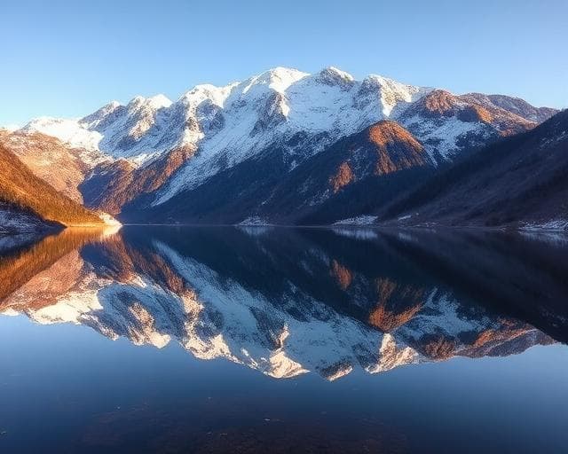 Alpine mountain lake reflection